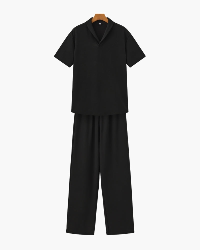 Men's Casual Two Piece Set Polo Shirt Drawstring Pants Outfit