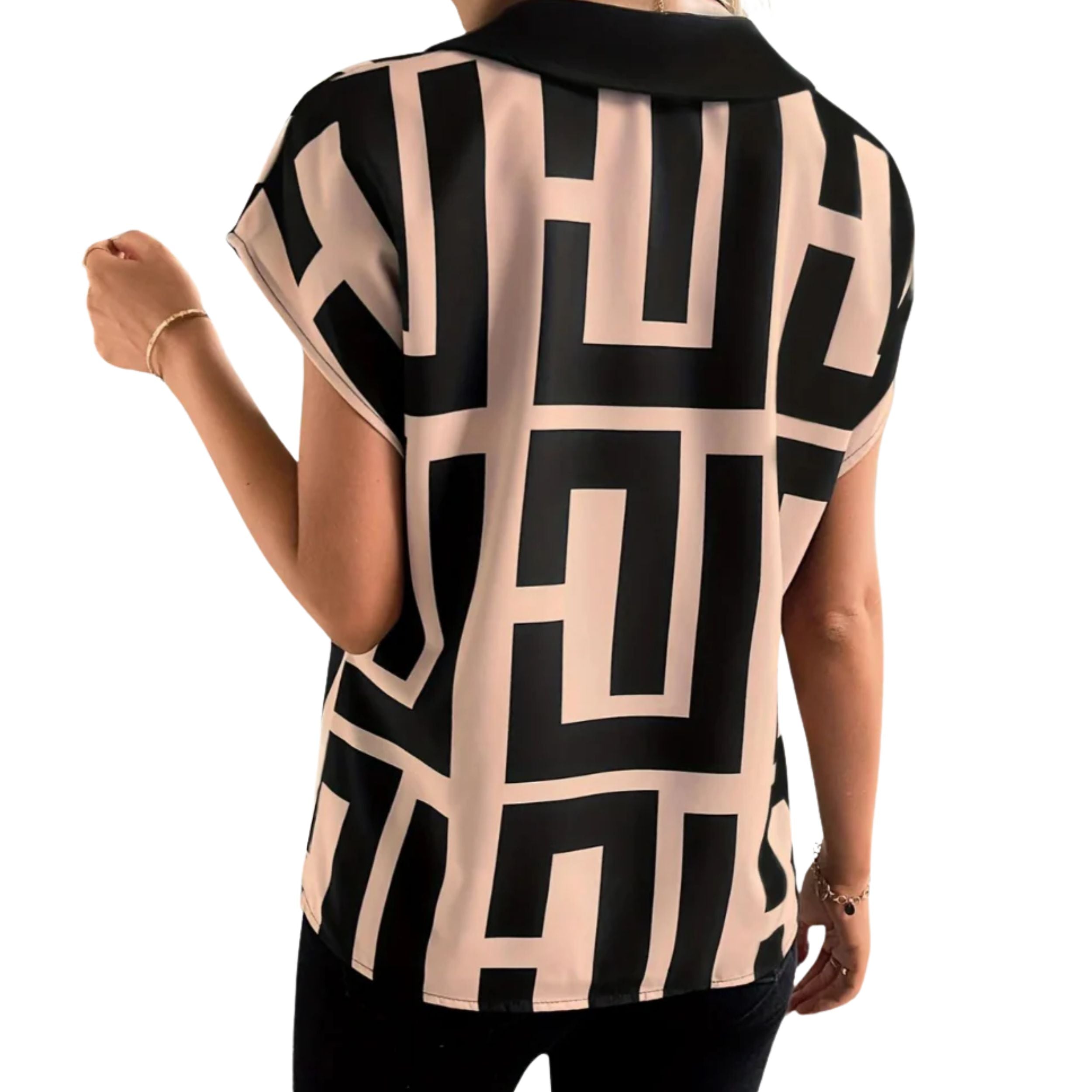Women's Blouse Geometric V-Neck Short Sleeve Casual Top