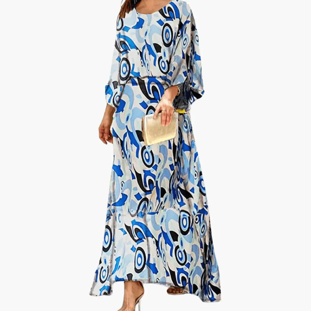 Women's Maxi Dress Boho Print Flowing Design Long Sleeve Wedding Guest