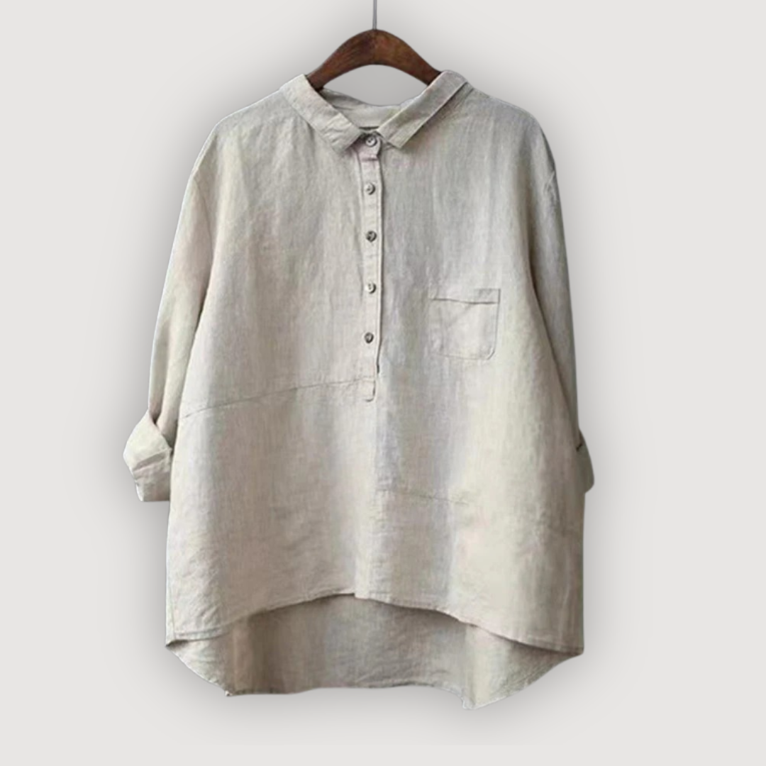 Women's Linen Blouse Button-Up Relaxed Fit Airy Long Sleeve Summer Tops