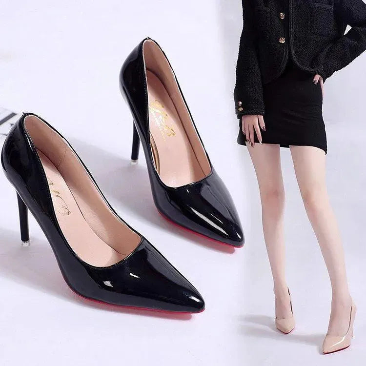 Women's Black Pumps Stiletto Heel Low Upper PU Casual Office Shoes