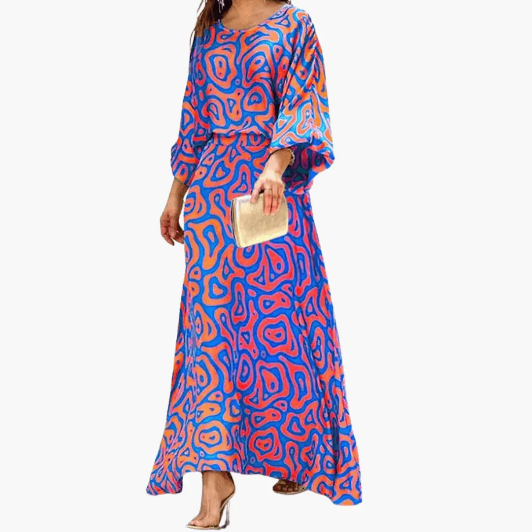 Women's Maxi Dress Boho Print Flowing Design Long Sleeve Wedding Guest