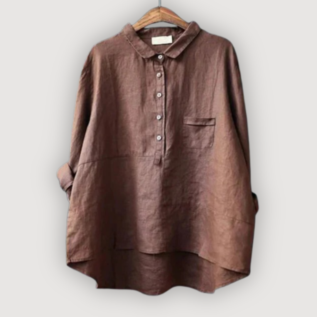 Women's Linen Blouse Button-Up Relaxed Fit Airy Long Sleeve Summer Tops