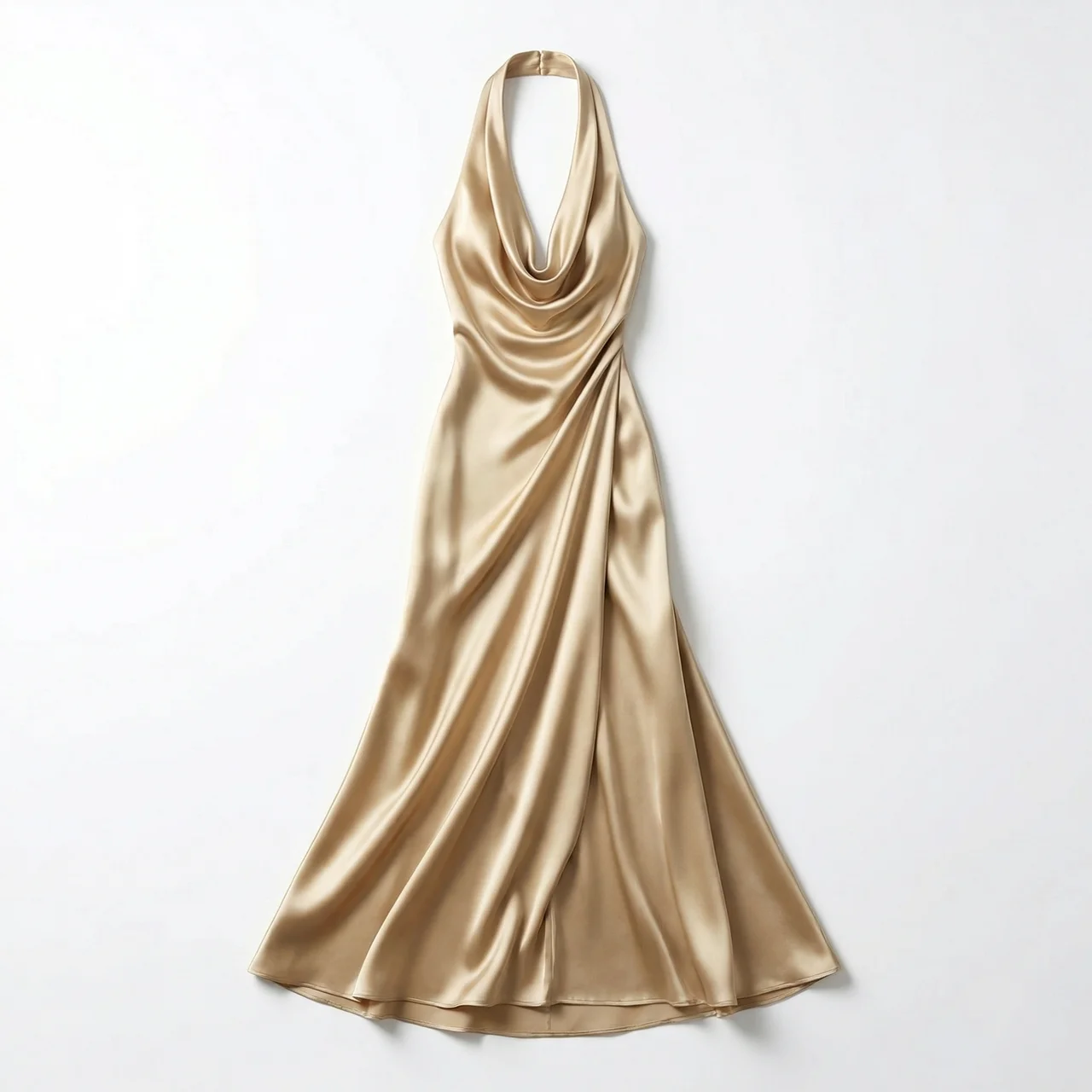 Women's Satin Halter Neck Maxi Dress – Evening Wear