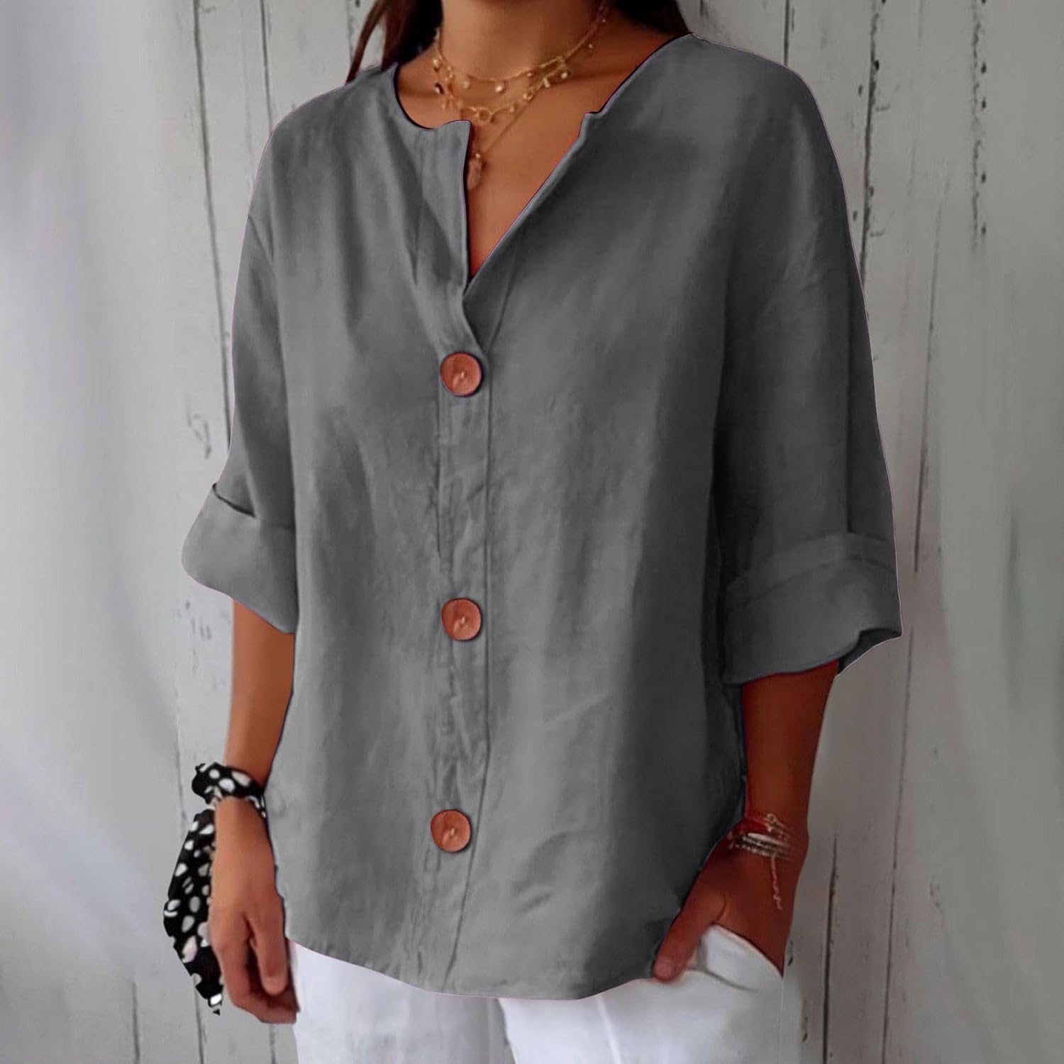 Women's Summer Blouse Loose Fit Breathable Natural Linen Casual Top