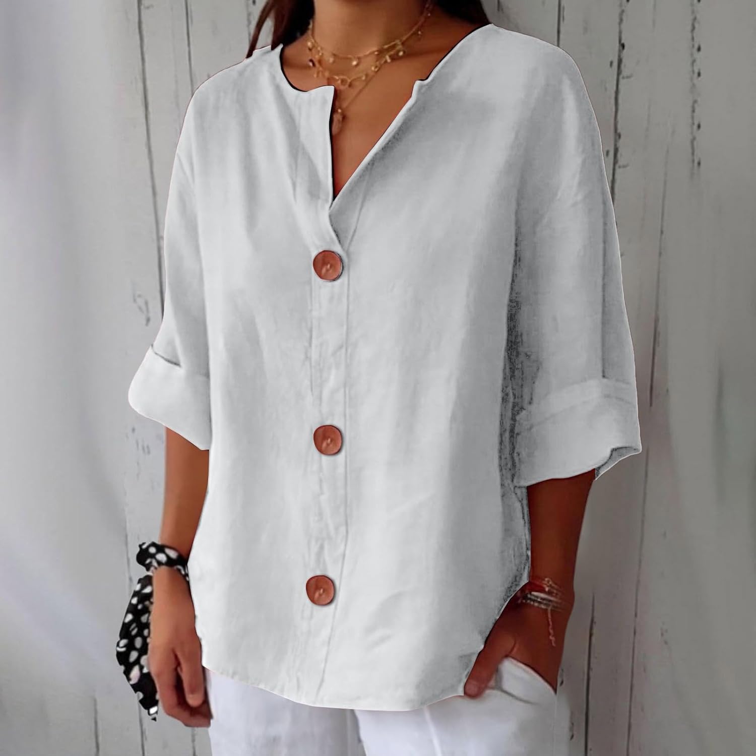 Women's Summer Blouse Loose Fit Breathable Natural Linen Casual Top