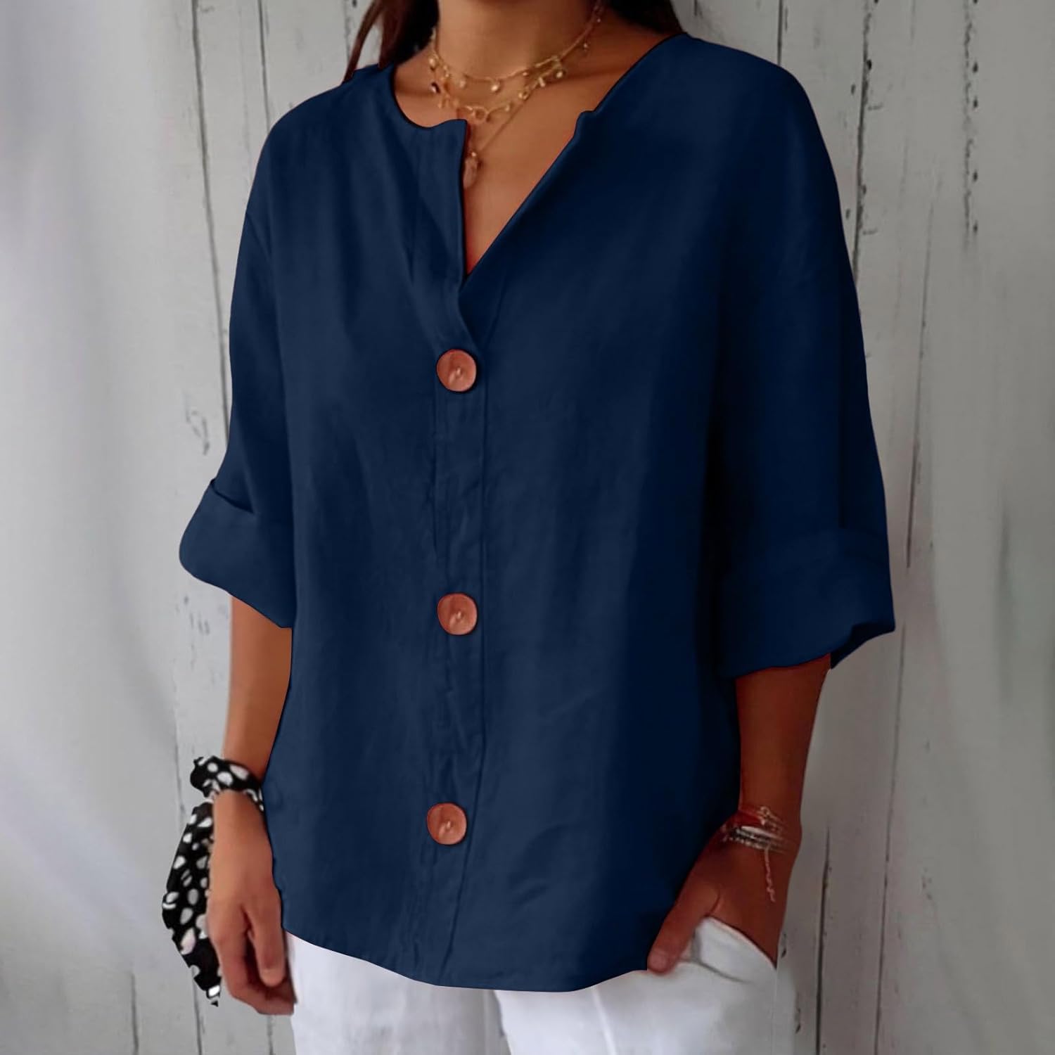 Women's Summer Blouse Loose Fit Breathable Natural Linen Casual Top