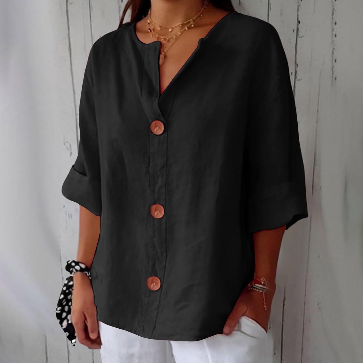 Women's Summer Blouse Loose Fit Breathable Natural Linen Casual Top