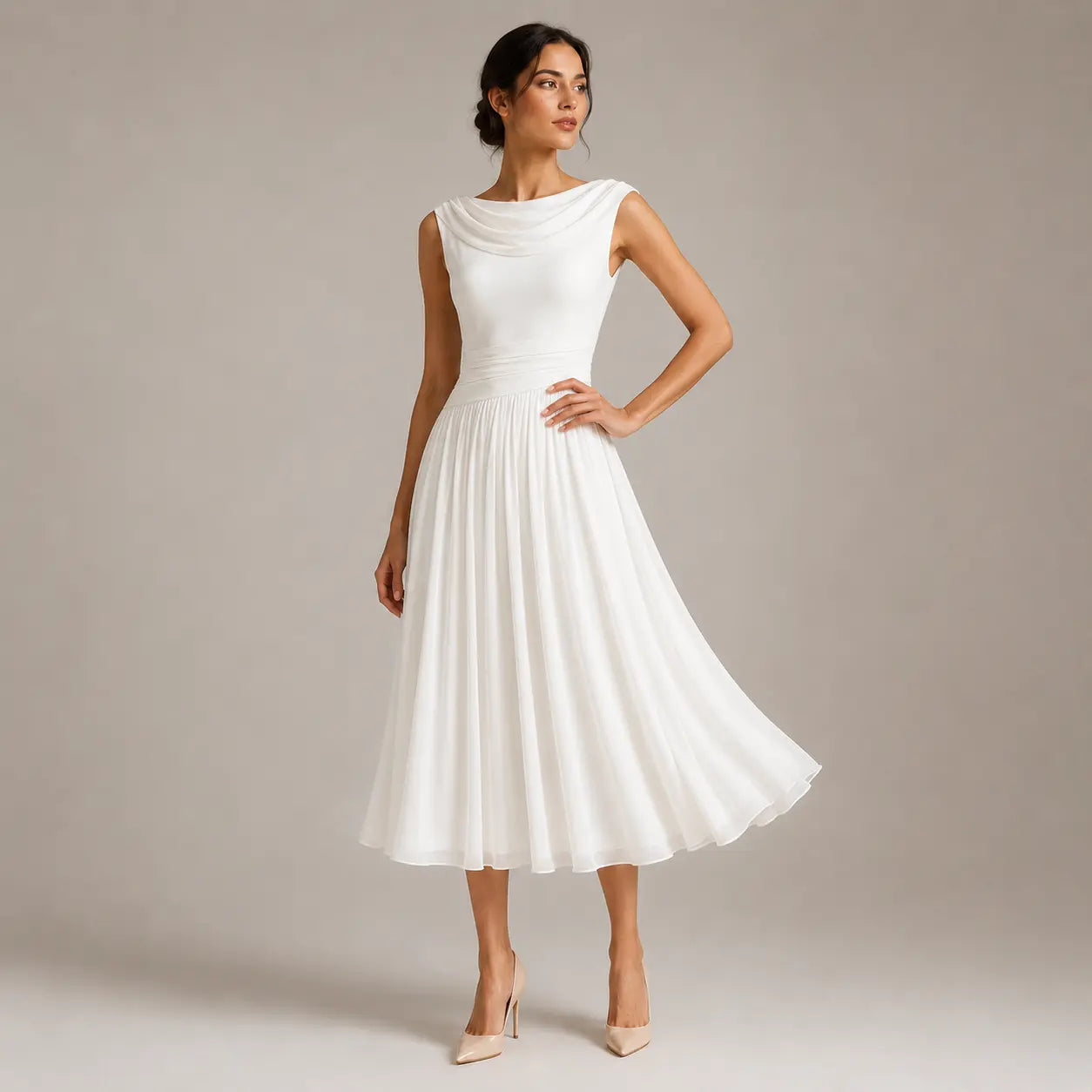 Women's Midi Dress Sleeveless Draped Summer Occasion