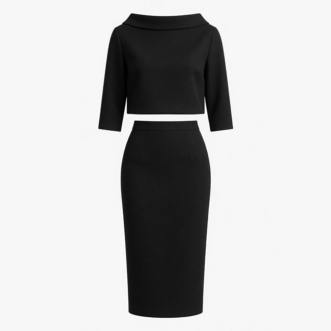 Women's Boat Neck Top Midi Skirt Set