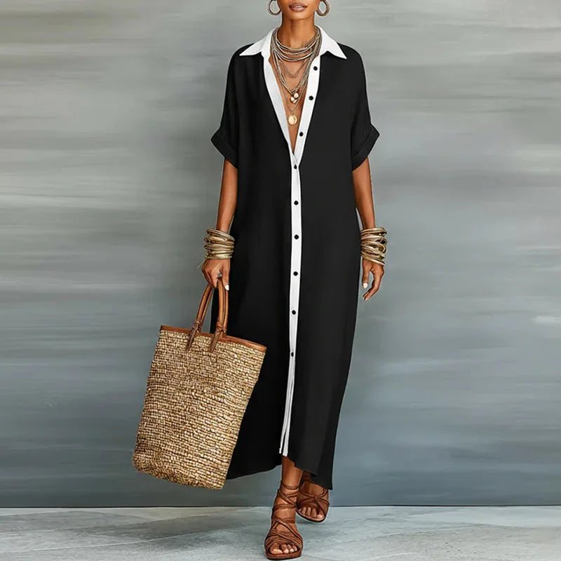 Women's Maxi Dress Collared Short Sleeve Summer Casual