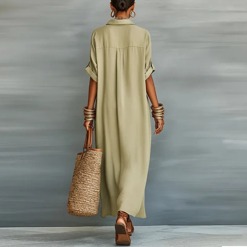 Women's Maxi Dress Collared Short Sleeve Summer Casual