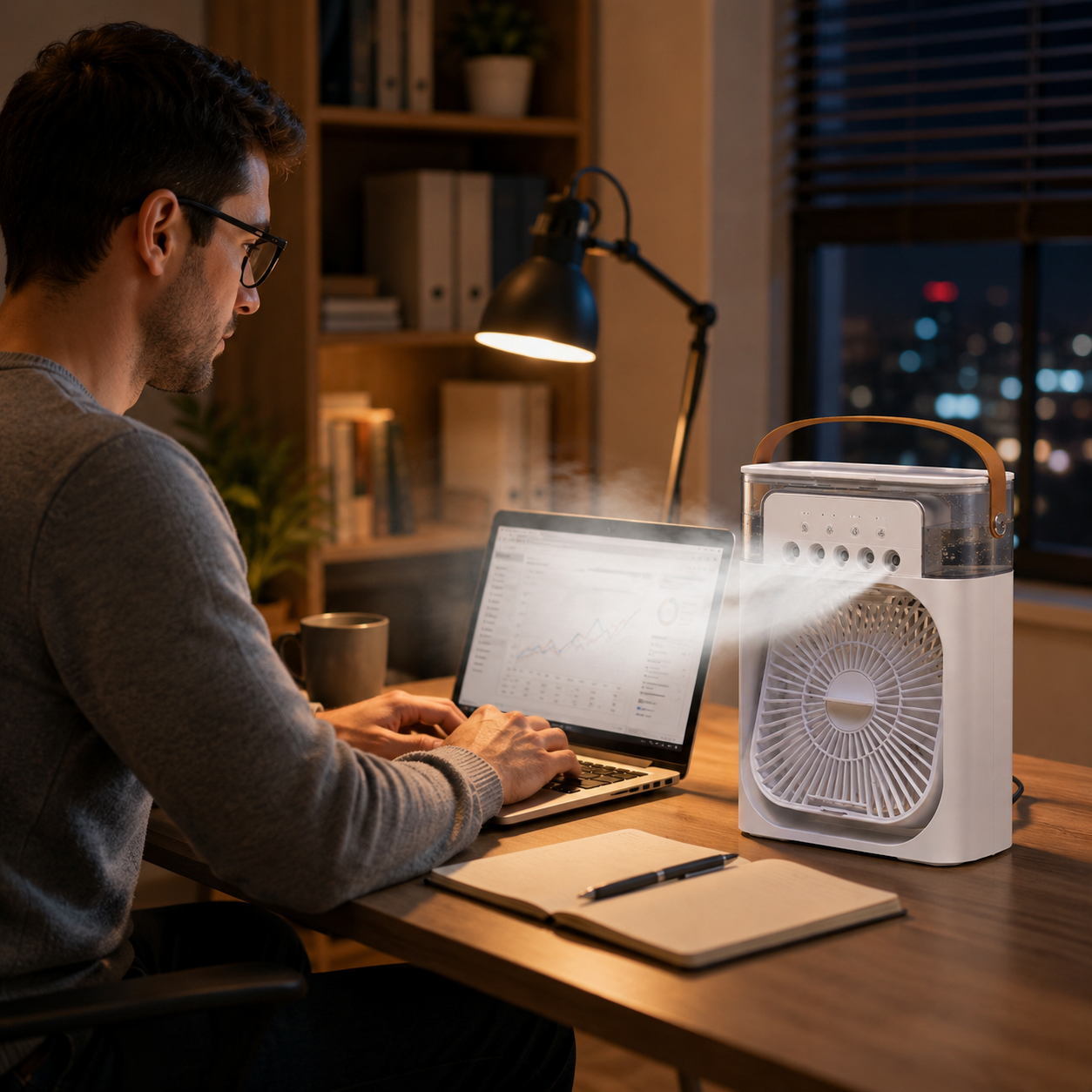 Portable Air Cooler 3-in-1 USB Desktop Fan Humidifier with LED Night Light