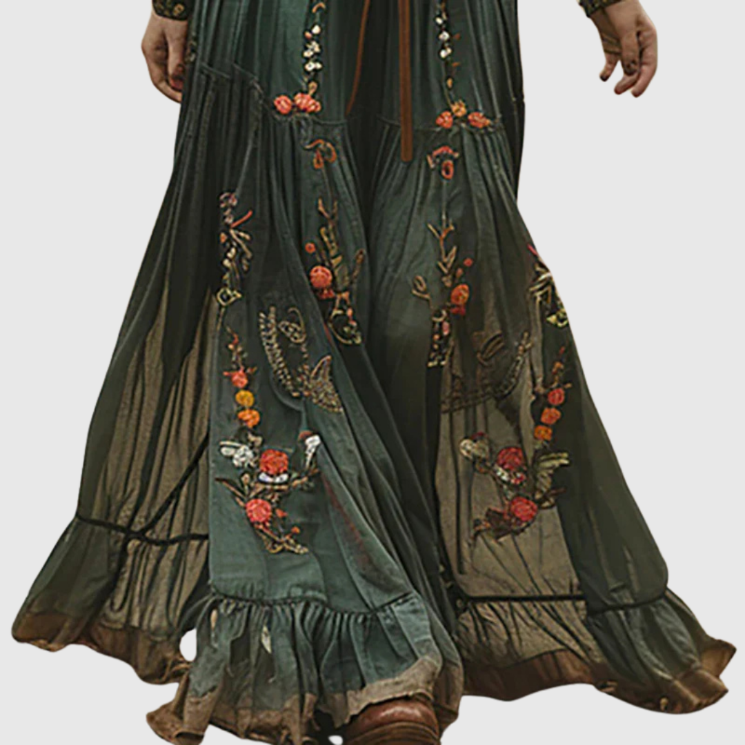 Alina | Women's Boho Floral Maxi Dress with Sheer Sleeves 5