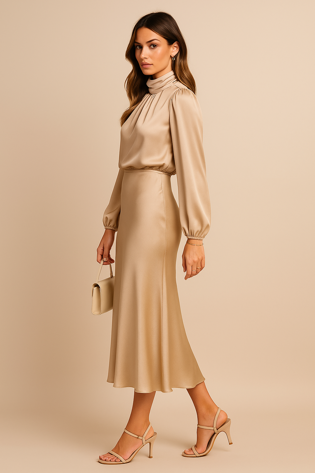 Women's High Waist Midi Dress Cotton Blend Elegant Casual Formal