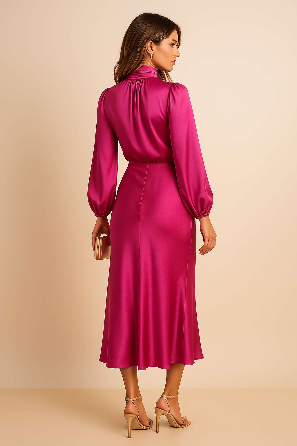 Women's High Waist Midi Dress Cotton Blend Elegant Casual Formal