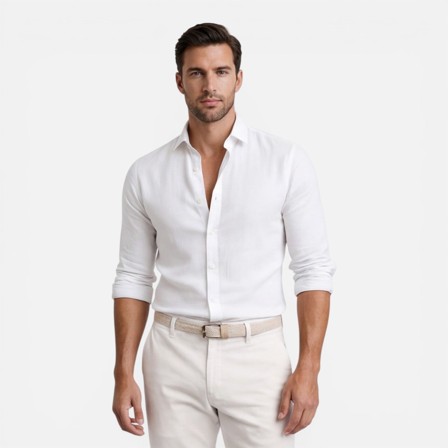 Men's Slim Fit Linen Cotton Blend Shirt Breathable Button Down Casual Elegant