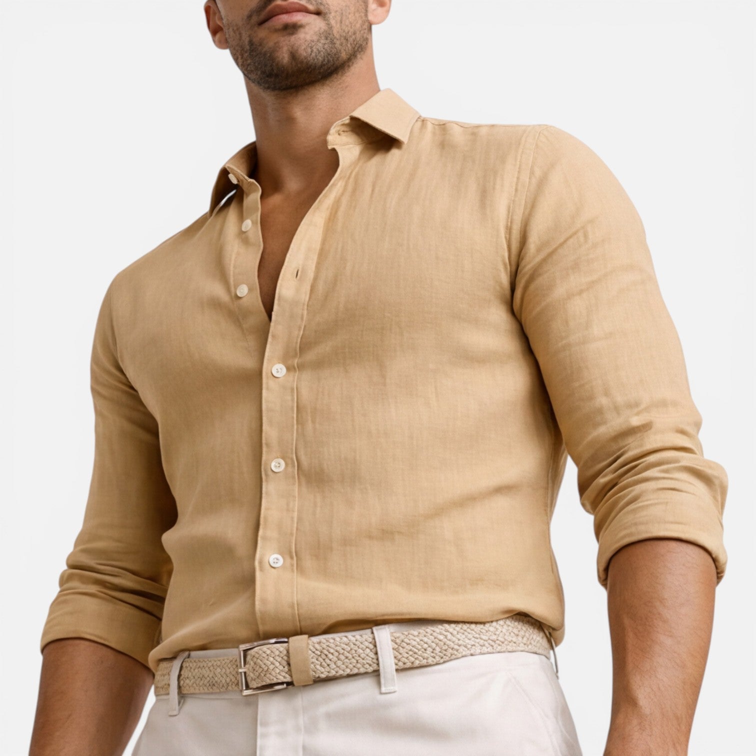 Men's Slim Fit Linen Cotton Blend Shirt Breathable Button Down Casual Elegant