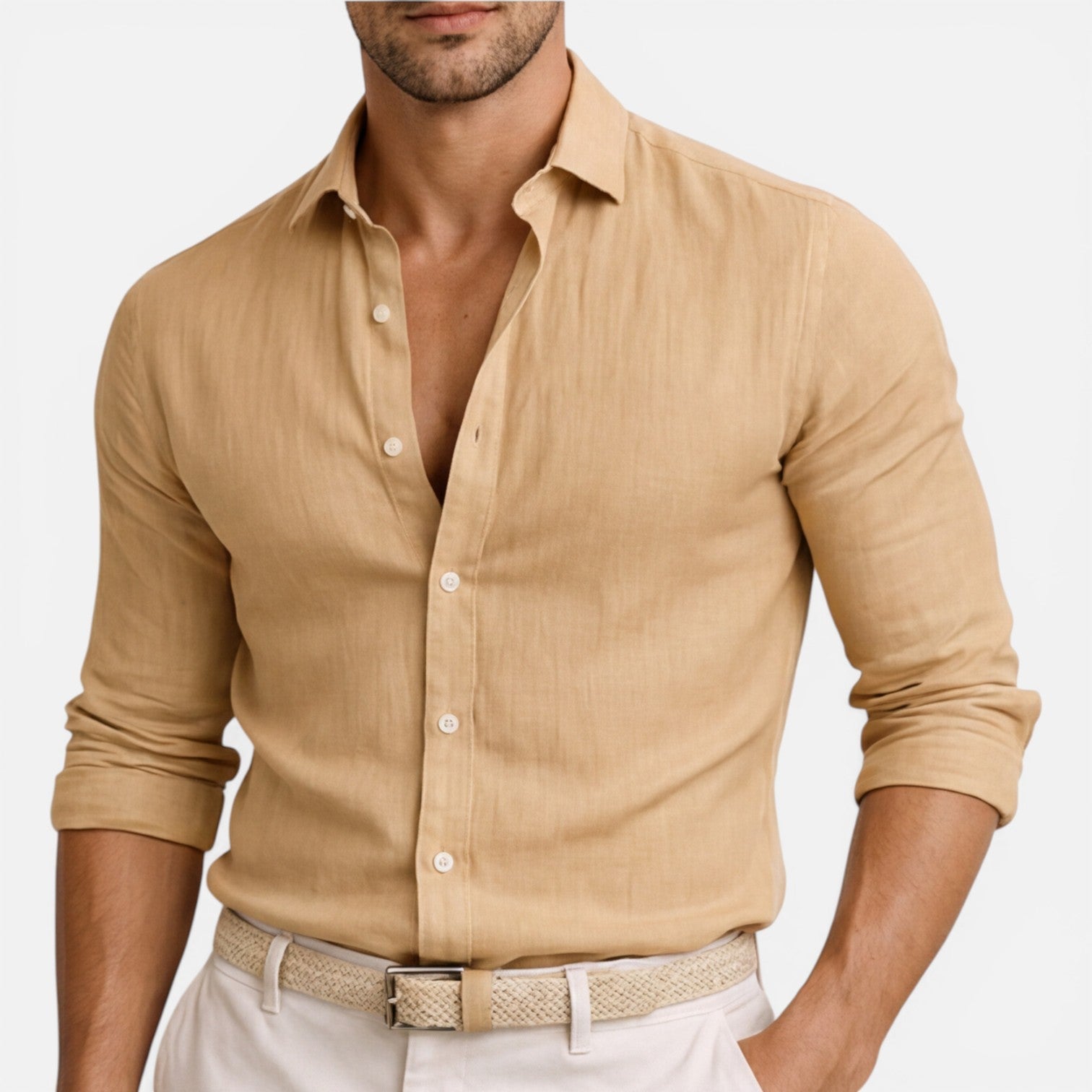 Men's Slim Fit Linen Cotton Blend Shirt Breathable Button Down Casual Elegant