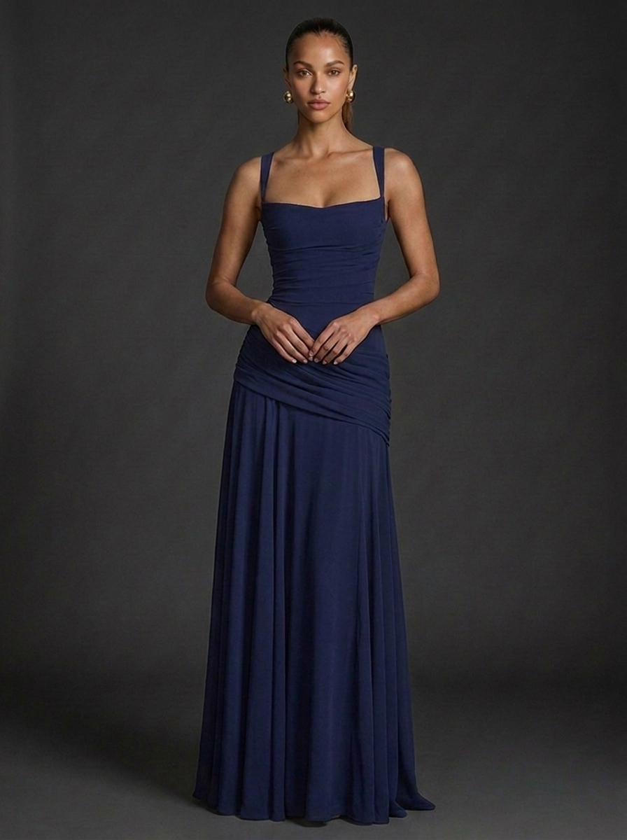 Women's Maxi Dress Square Neck Sleeveless Ruched Wedding Guest Outfit