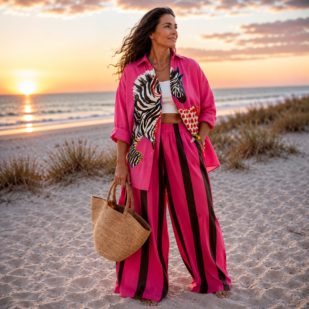 Women's Co-Ord Set Ocean Print Relaxed Fit Casual Outfit