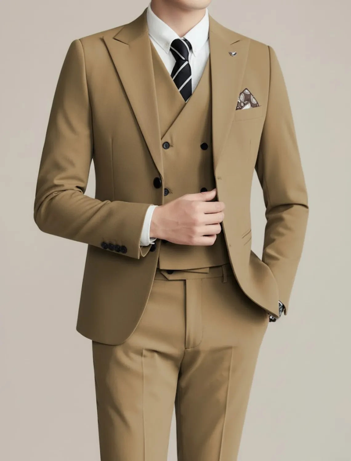 Men's Three-Piece Suit Black Formal Attire for Weddings and Events