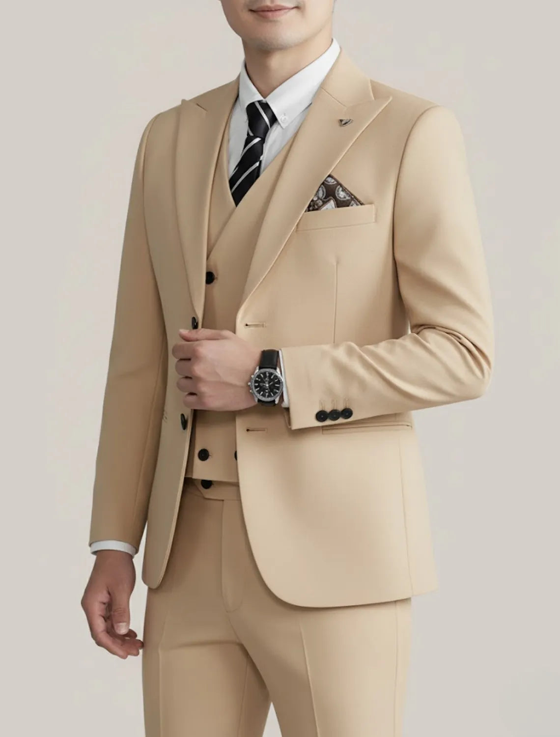Men's Three-Piece Suit Black Formal Attire for Weddings and Events