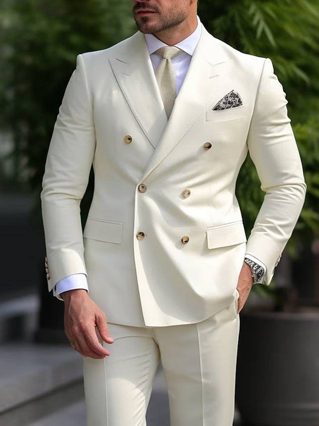 Men's Wedding Suits Double Breasted Six-Buttons Standard Fit 2 Pieces