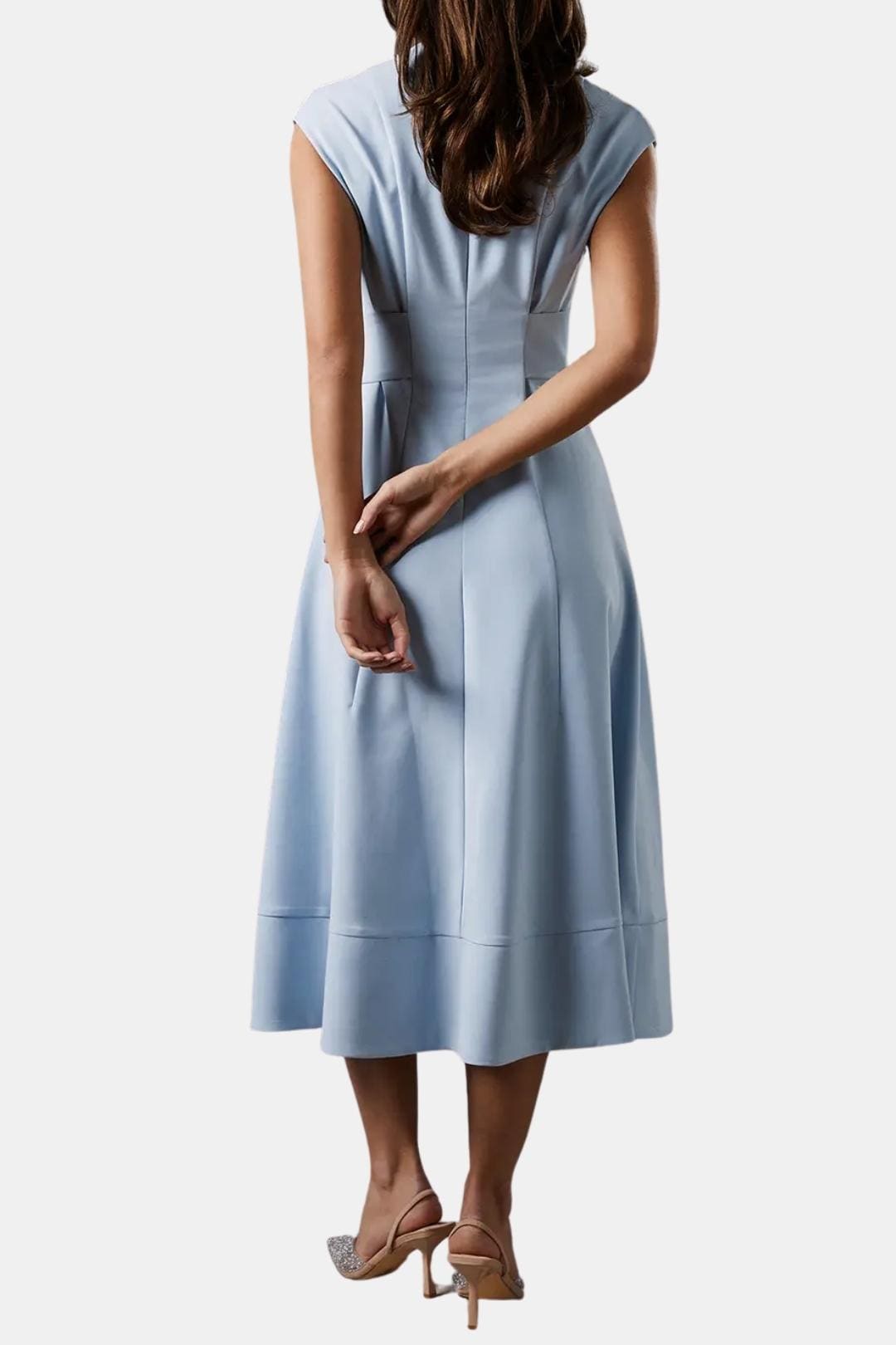 Women's Midi Dress Belted V-Neck Crepe Elegant Casual