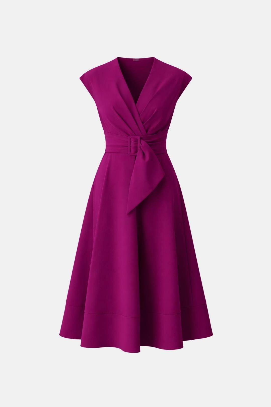 Women's Midi Dress Belted V-Neck Crepe Elegant Casual