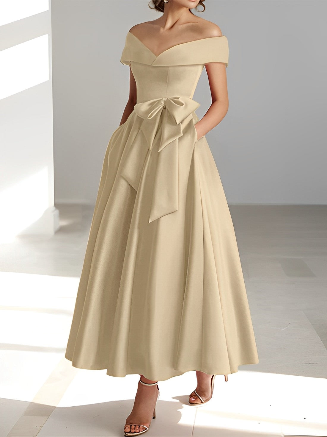 Women's A-Line Off-the-Shoulder Sleeveless Ankle-Length Mother of the Bride Dress