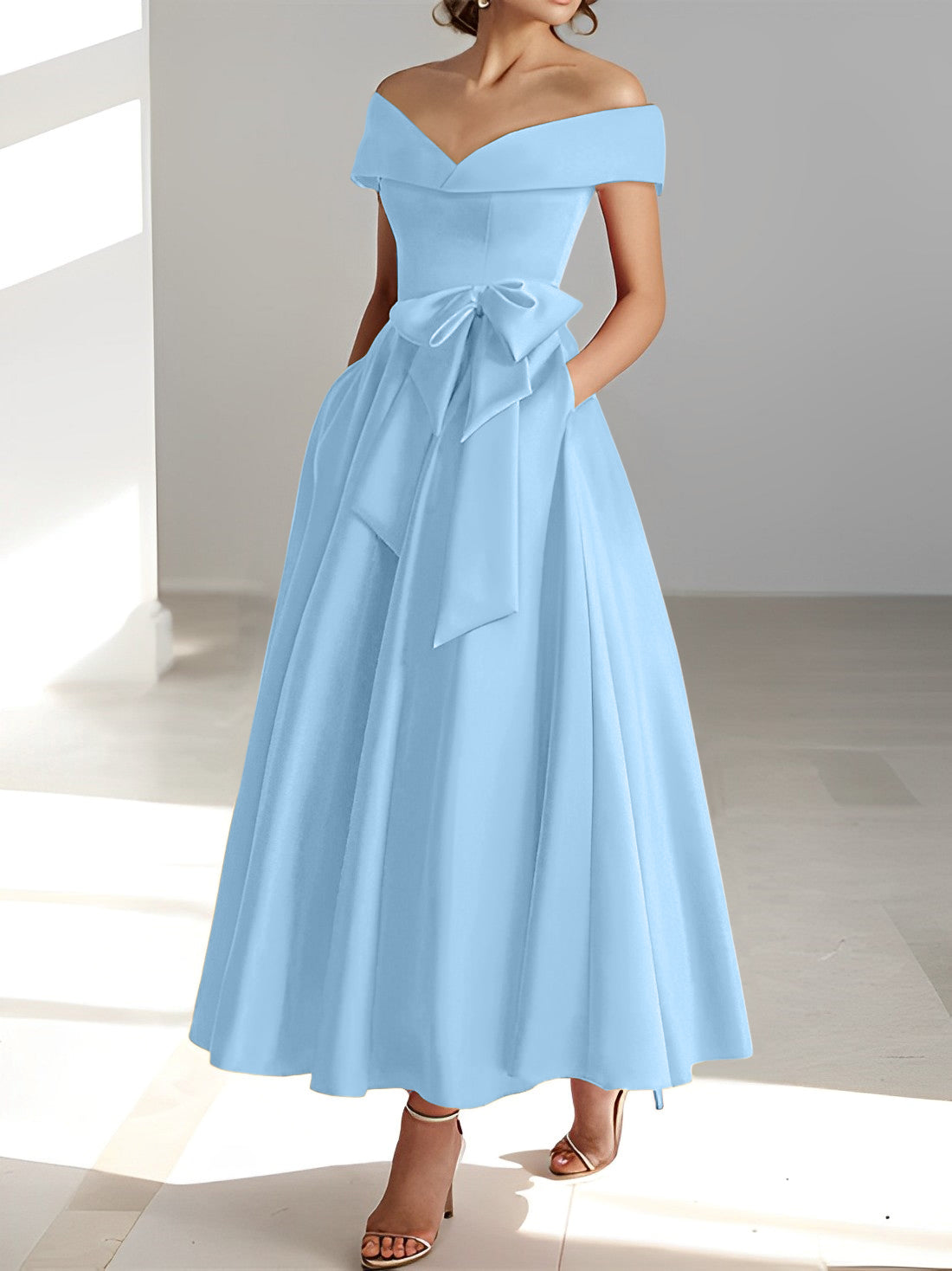 Women's A-Line Off-the-Shoulder Sleeveless Ankle-Length Mother of the Bride Dress