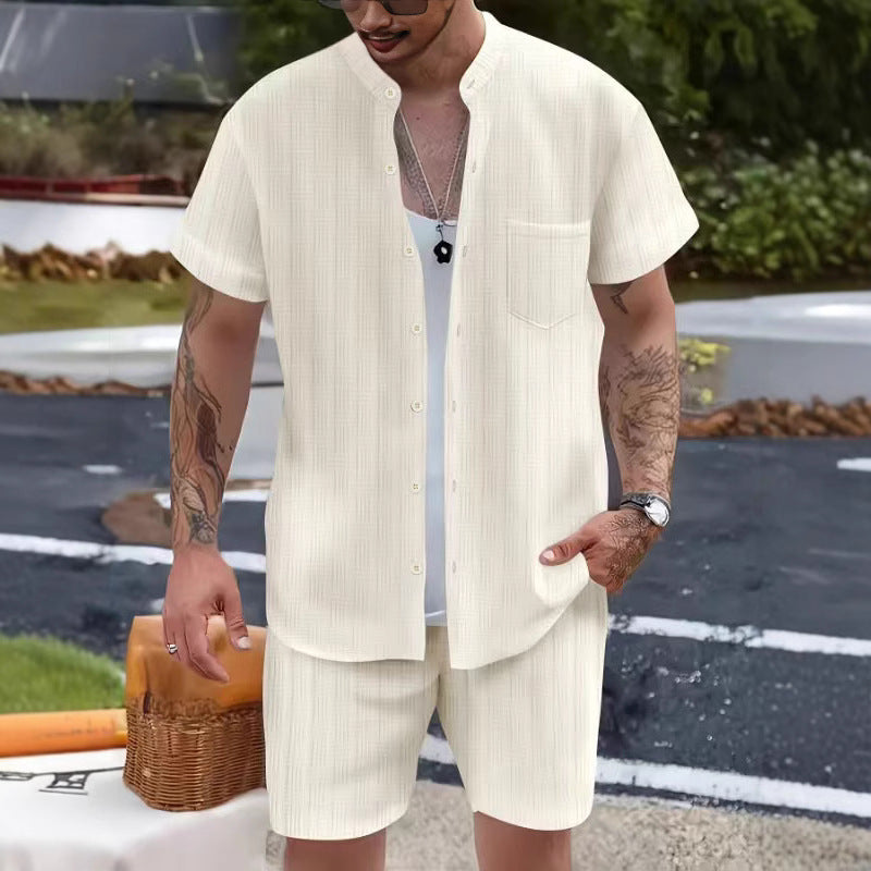 Men's Henley Shirt Shorts Set – Breathable Relaxed Fit – Casual Summer Outfit