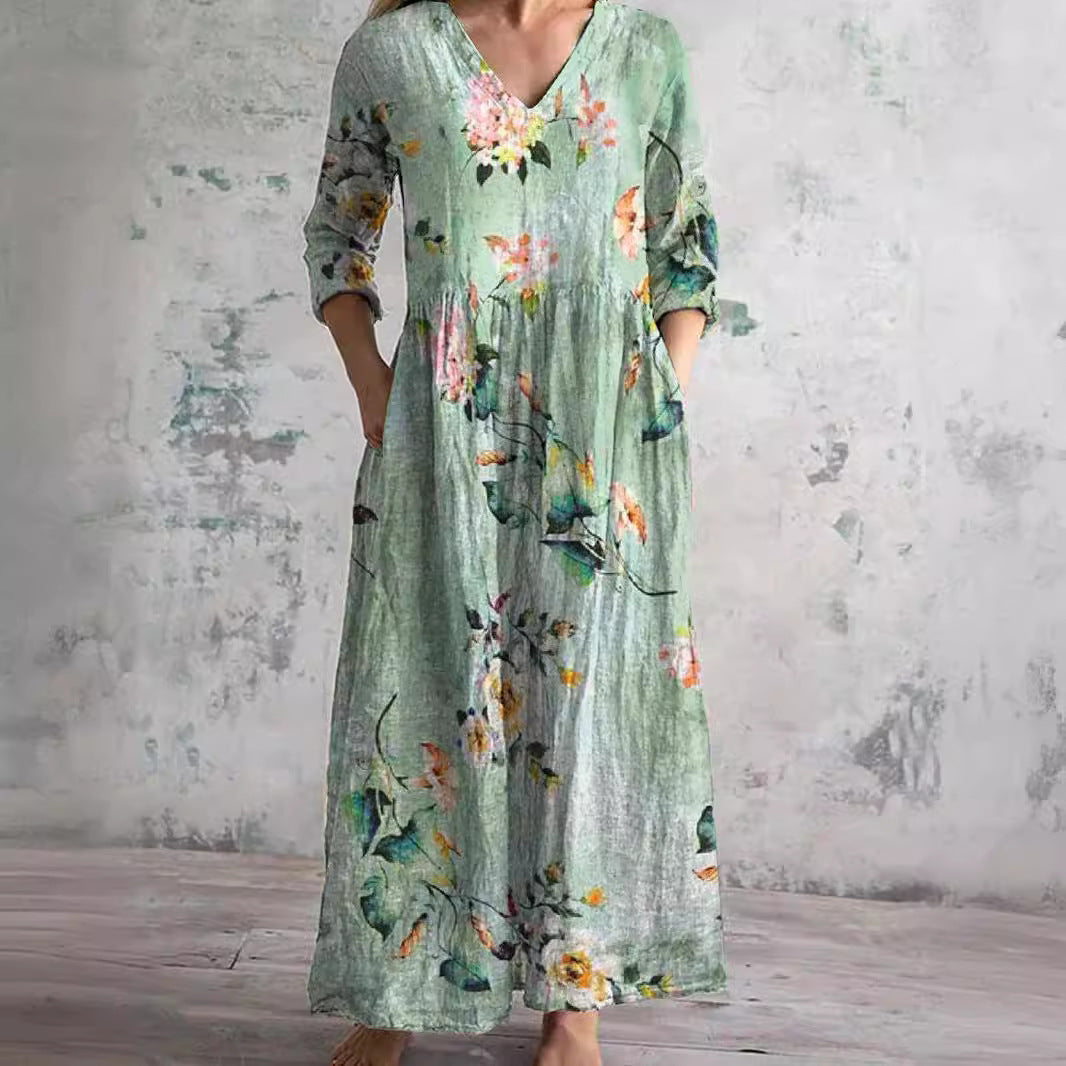 Women's Floral Summer Dress V-Neck Lightweight Breathable Casual Plus Size
