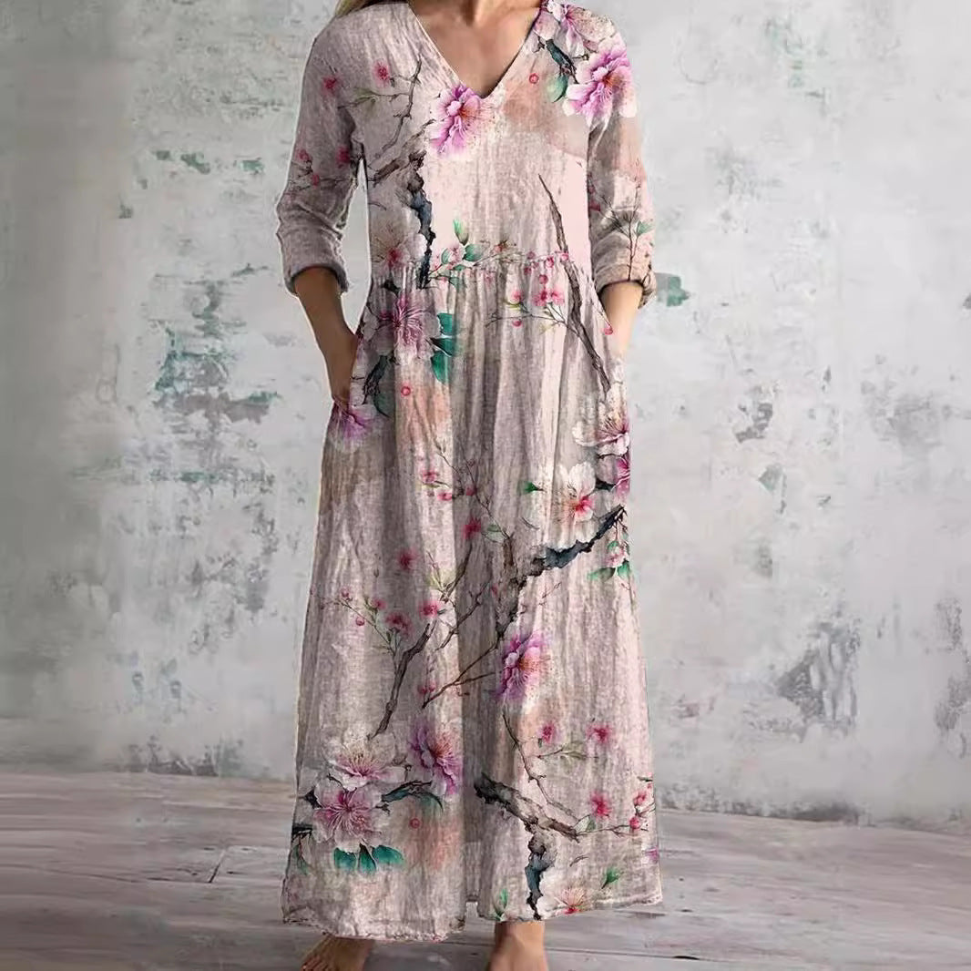 Women's Floral Summer Dress V-Neck Lightweight Breathable Casual Plus Size