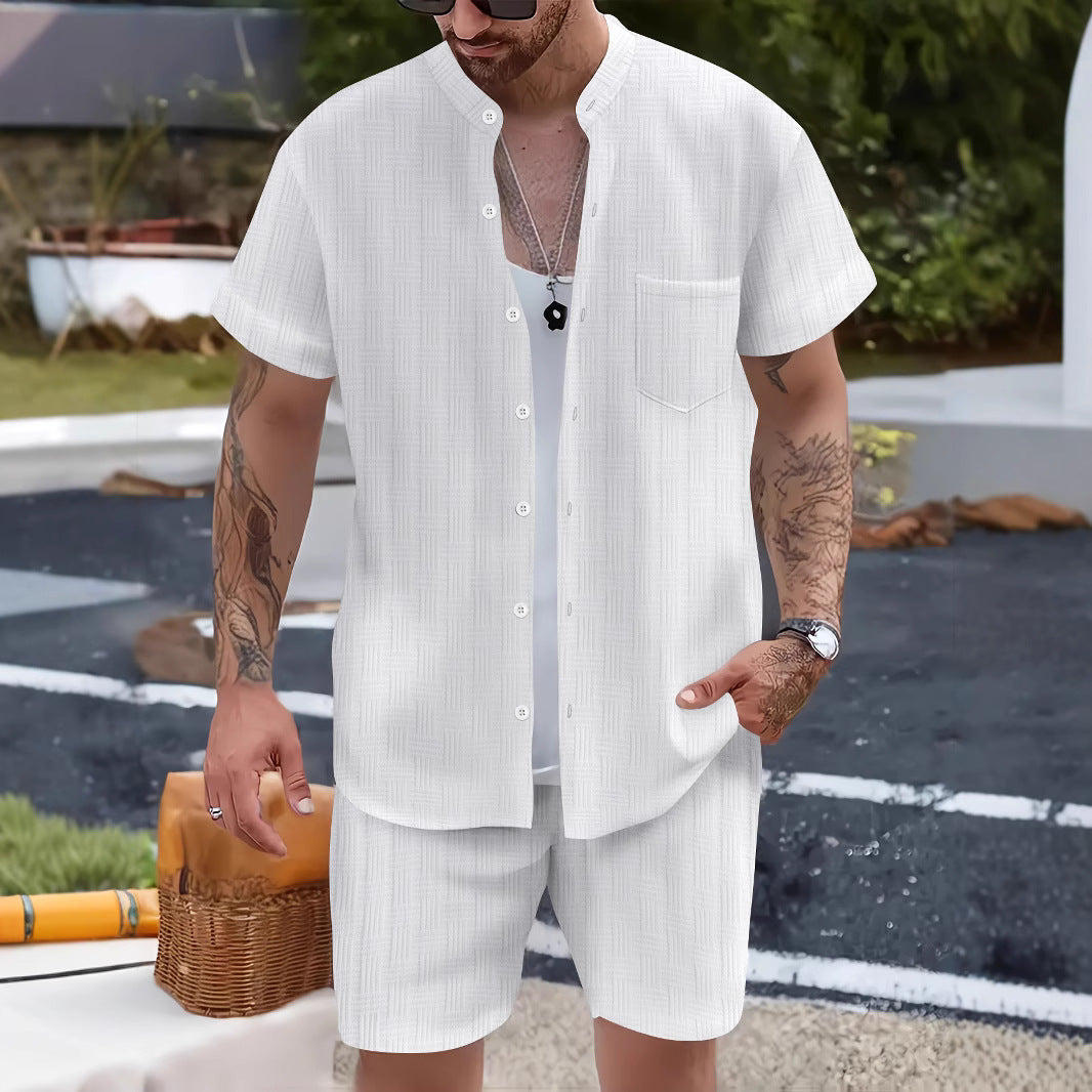 Men's Henley Shirt Shorts Set – Breathable Relaxed Fit – Casual Summer Outfit