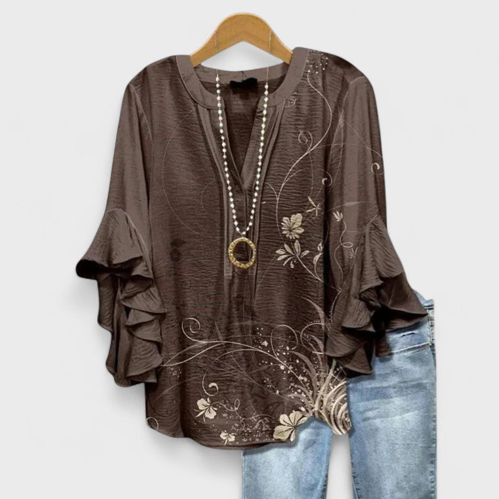Women's Ruffle Top Flowy Soft Drape Flattering Neckline Everyday Blouse
