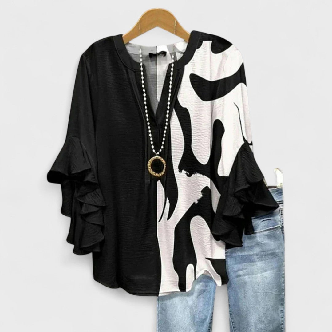 Women's Ruffle Top Flowy Soft Drape Flattering Neckline Everyday Blouse