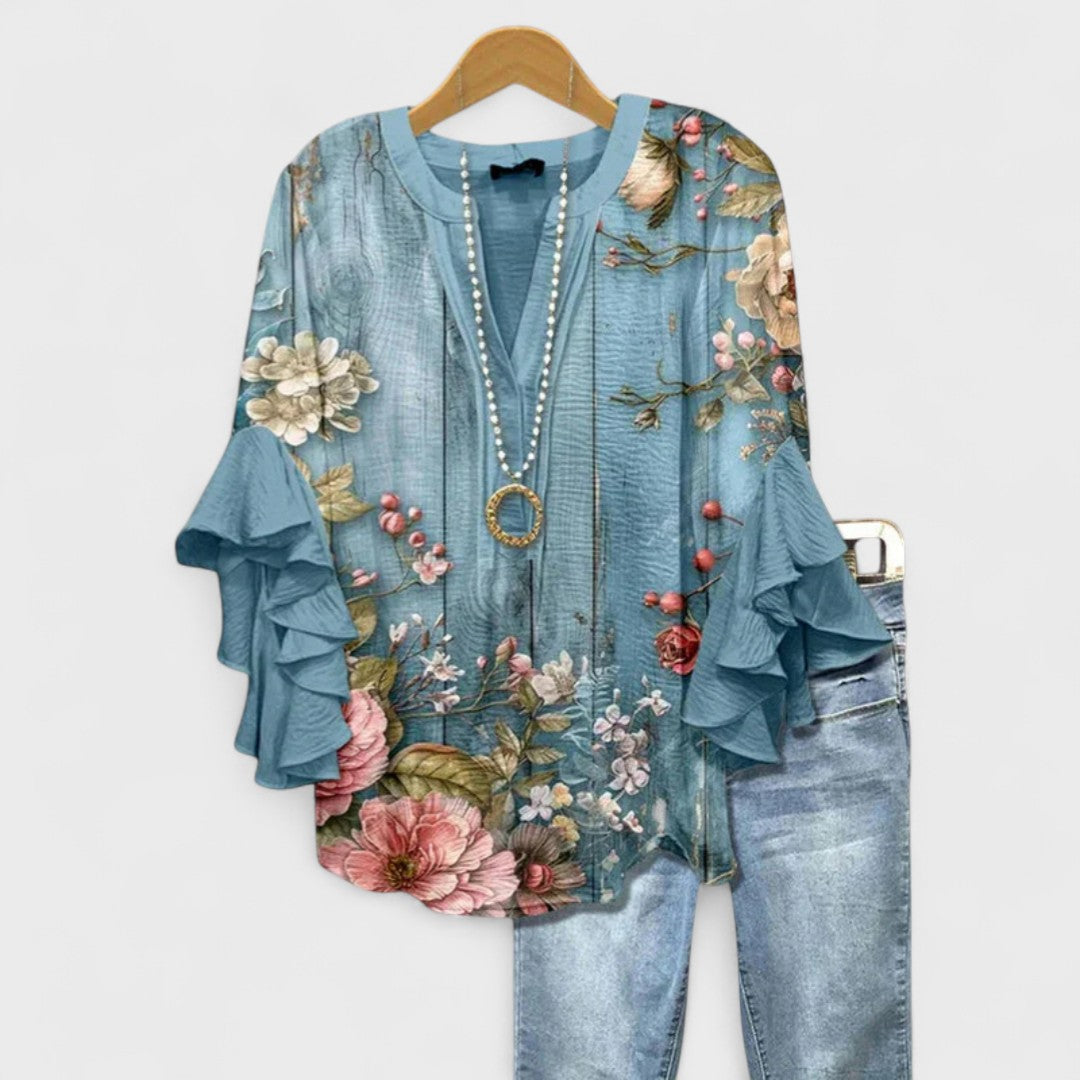 Women's Ruffle Top Flowy Soft Drape Flattering Neckline Everyday Blouse