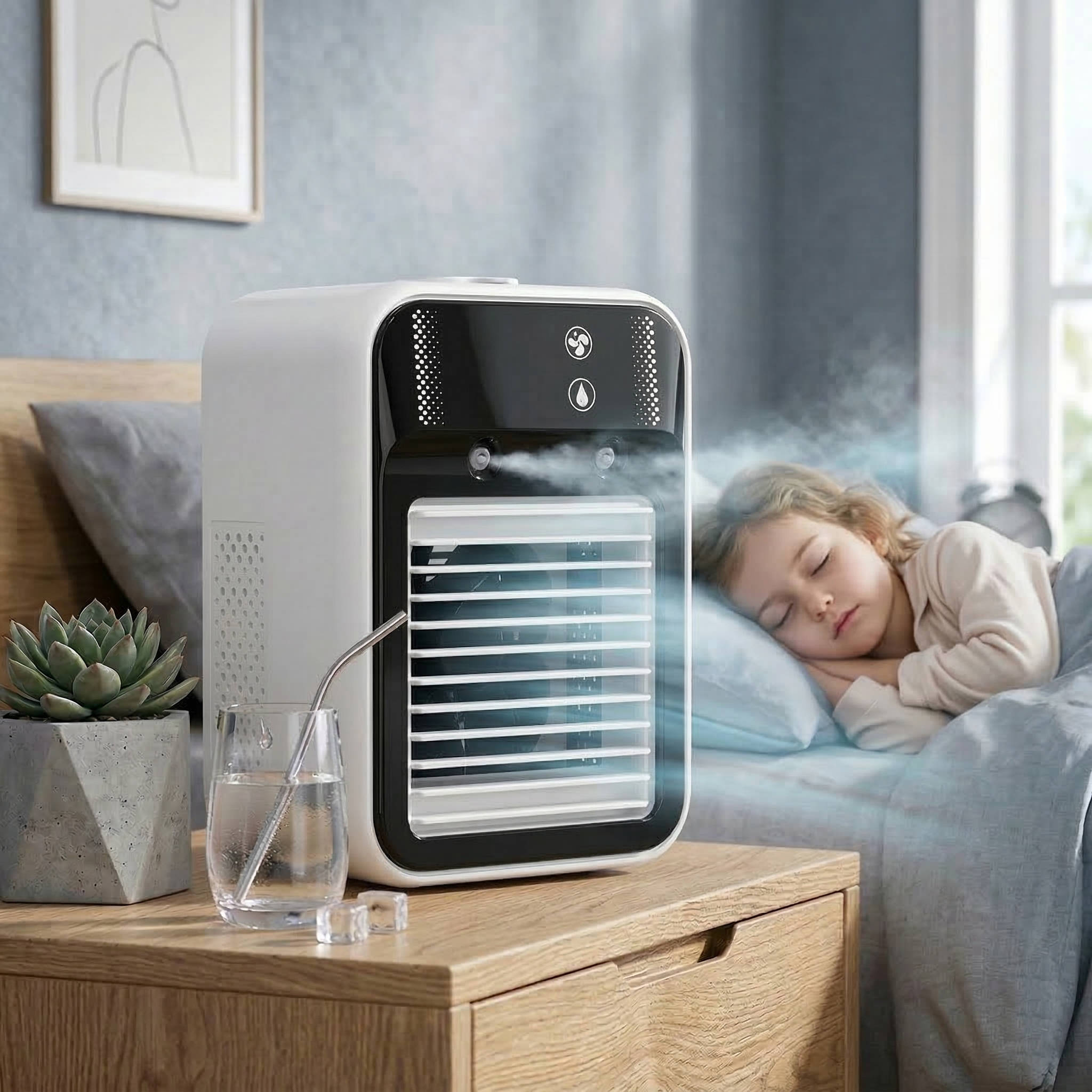 Portable Misting Air Cooler Dual Nano Mist Rechargeable Fan 3 Speed Digital Display