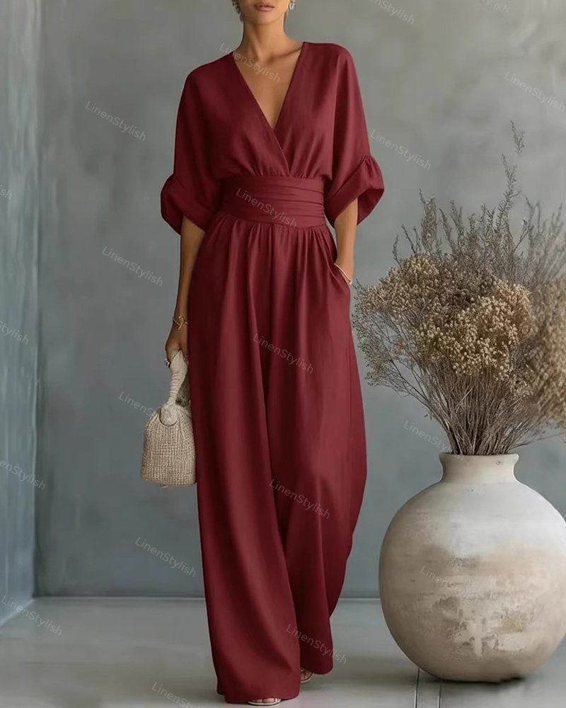 Women's Black Jumpsuit V-Neck Slim Fit Soft Fabric Formal Wear