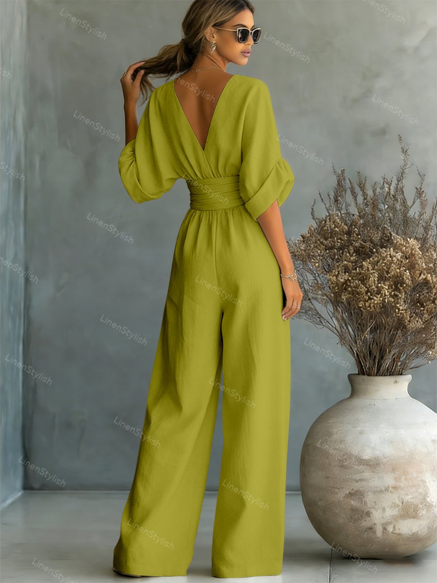 Women's Black Jumpsuit V-Neck Slim Fit Soft Fabric Formal Wear