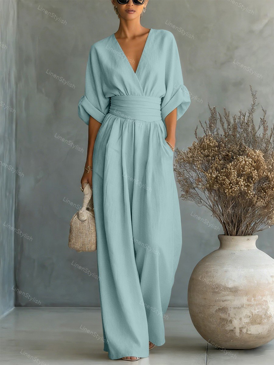 Women's Black Jumpsuit V-Neck Slim Fit Soft Fabric Formal Wear