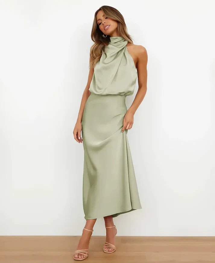 Sophie | Women's Cotton Blend High Neck Midi Dress 10