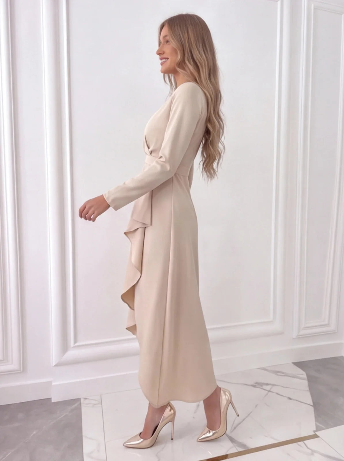 Women's Cocktail Dress Asymmetric Midi V-Neck Empire Waist Evening Wear