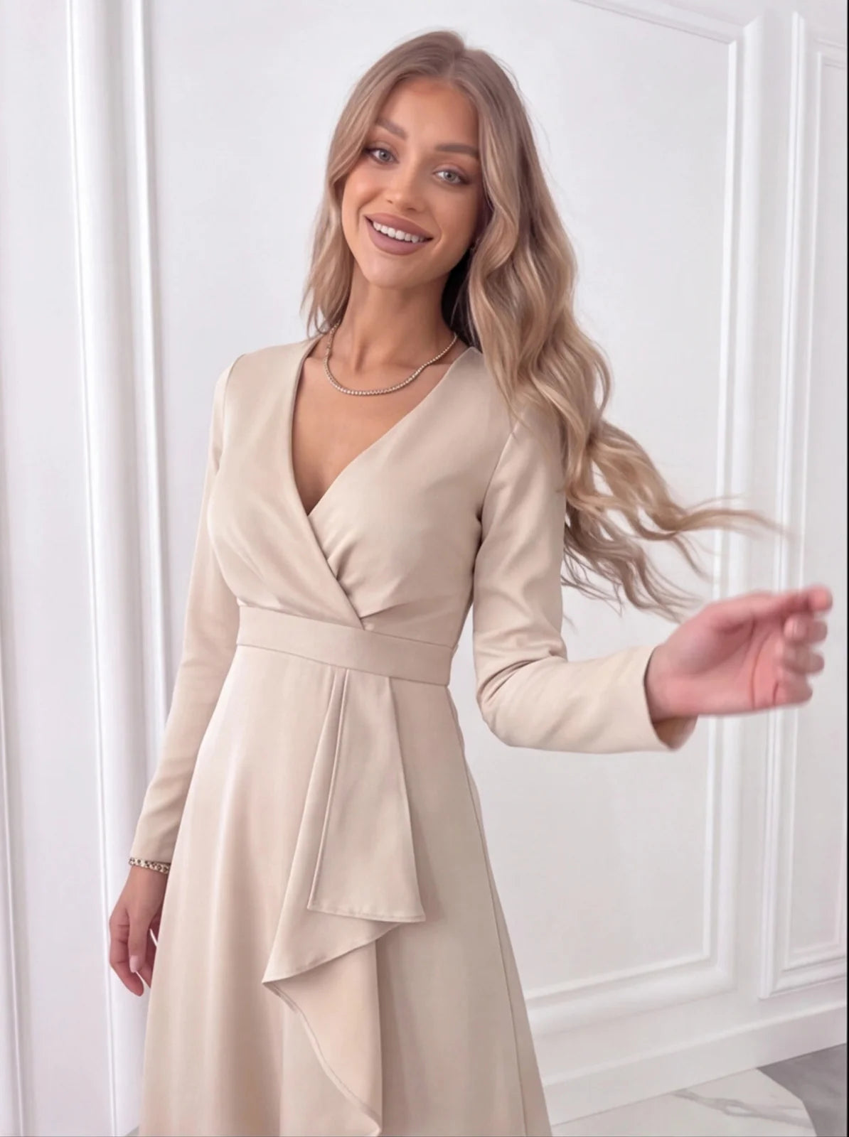 Women's Cocktail Dress Asymmetric Midi V-Neck Empire Waist Evening Wear