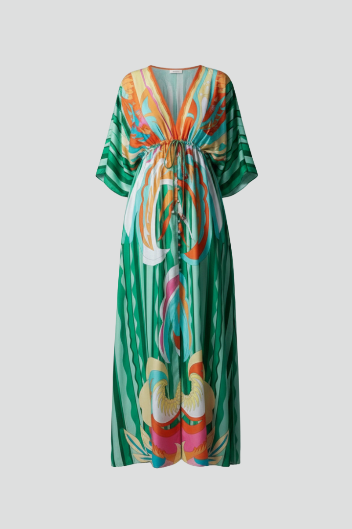 Women's Maxi Dress V Neckline Tie Waist Summer Casual