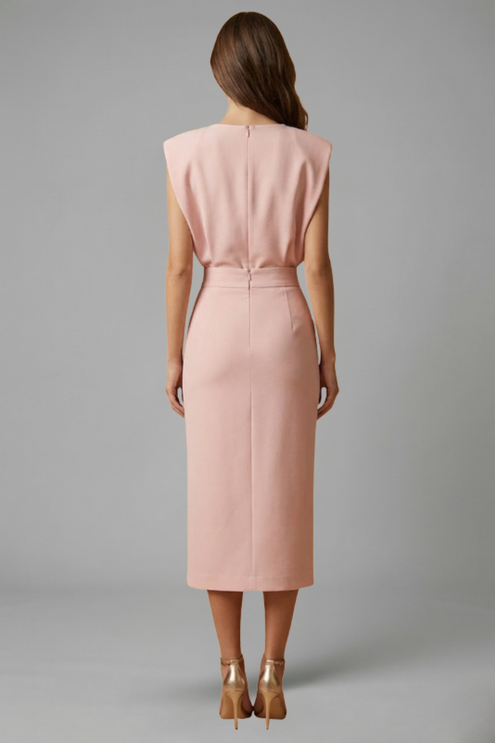 Women's Midi Dress Round Neck Button Slit Casual