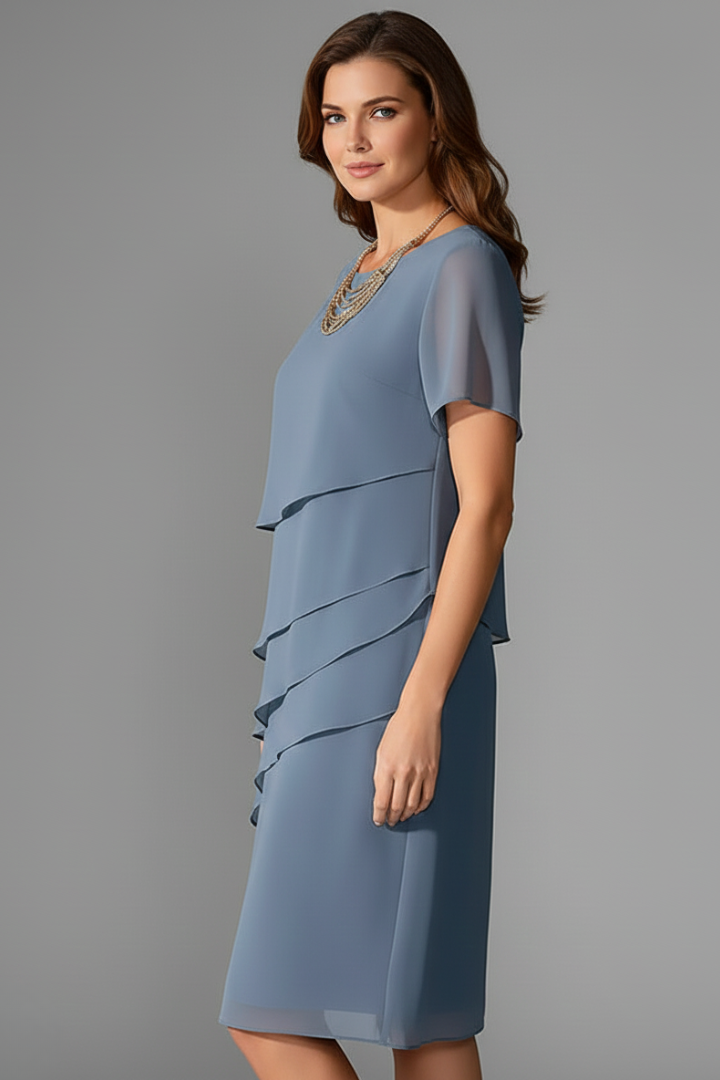 Women's Short Sleeve Dress Layered Front Straight Hem Casual