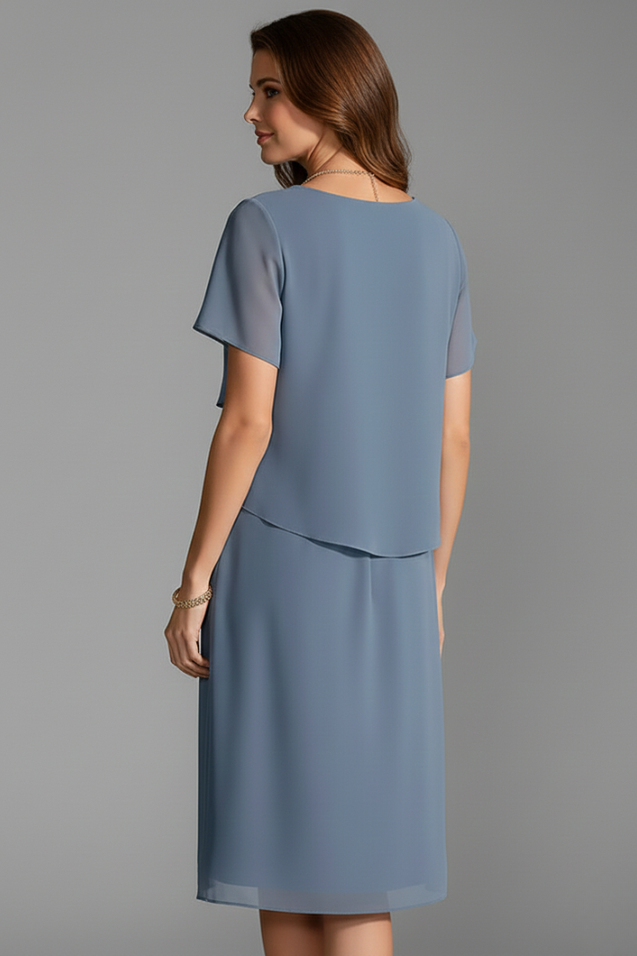 Women's Short Sleeve Dress Layered Front Straight Hem Casual